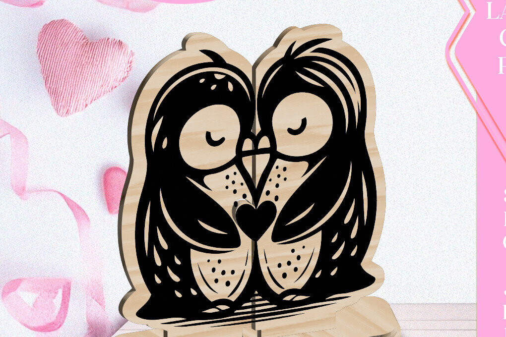 Intra απο ξύλο plywood 3mm-4mm πάχος – Οι πιγκουίνοι αγαπούν το λέιζερ διακοσμήσεων του Αγίου Βαλεντίνου Δίασταση  20x20 cm INTRAFABR-113427605