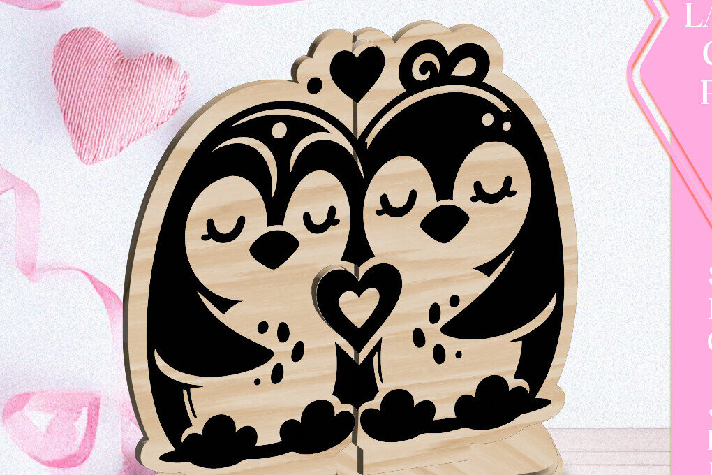 Intra απο ξύλο plywood 3mm-4mm πάχος – Οι πιγκουίνοι αγαπούν το λέιζερ διακοσμήσεων του Αγίου Βαλεντίνου Δίασταση  20x20 cm INTRAFABR-113427641