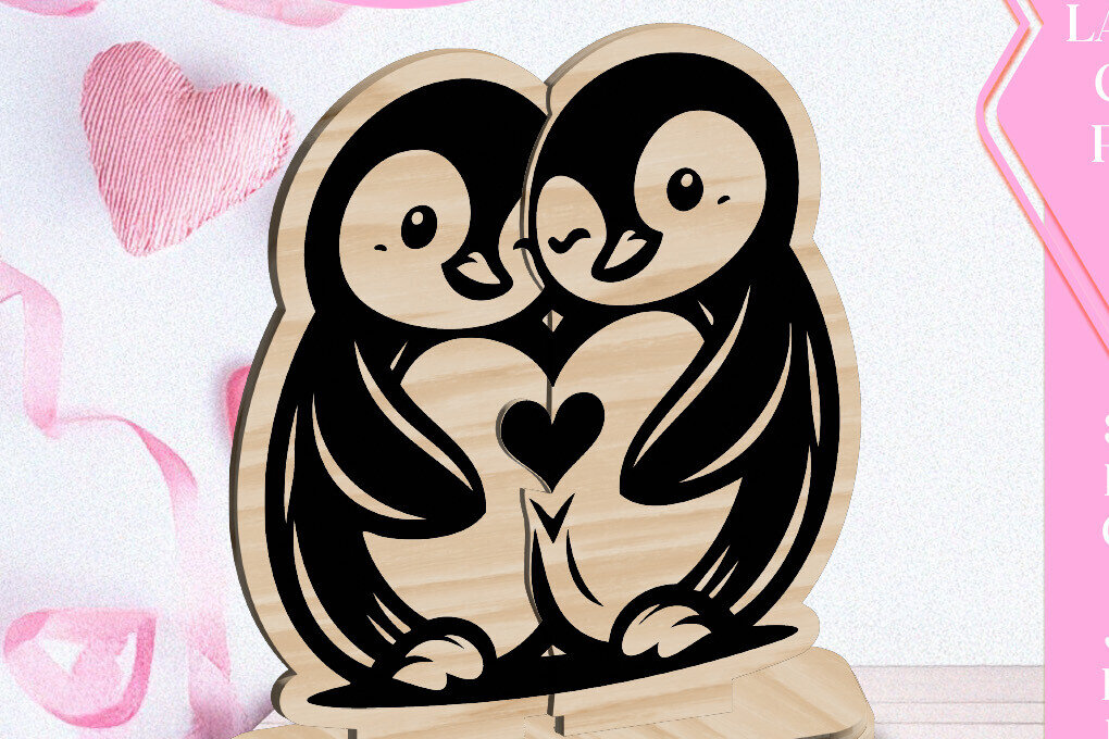 Intra απο ξύλο plywood 3mm-4mm πάχος – Οι πιγκουίνοι αγαπούν το λέιζερ διακοσμήσεων του Αγίου Βαλεντίνου Δίασταση  20x20 cm INTRAFABR-113427529