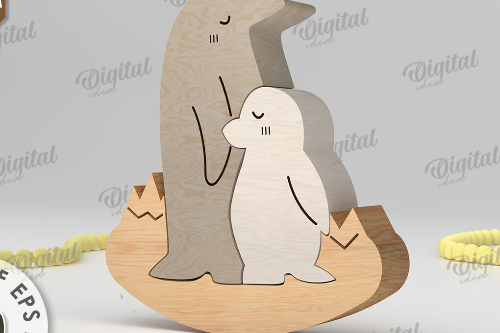 Intra απο ξύλο plywood 3mm-4mm πάχος – Κοπή με λέιζερ παζλ Penguins. Ζώο Δίασταση  20x20 cm INTRAFABR-108581027