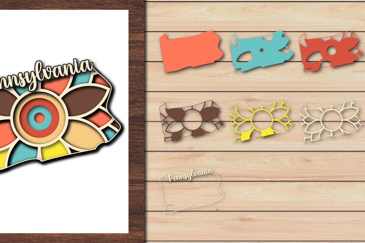 Intra απο ξύλο plywood 3mm-4mm πάχος – Κοπή χαρτιού 3d State Pennsylvania USA Δίασταση  20x20 cm INTRAFABR-64957119