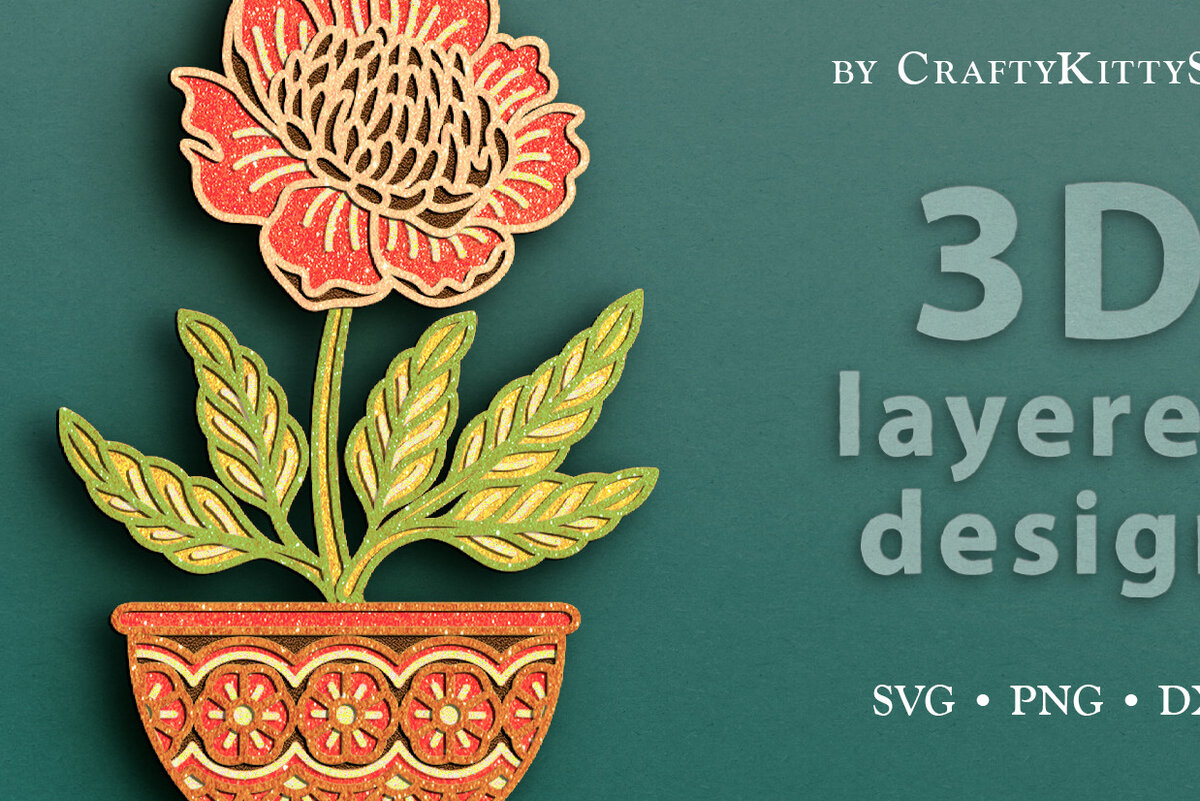 Intra απο ξύλο plywood 3mm-4mm πάχος – Αρχείο αποκοπής με 3D Layered Peony Flower Δίασταση  20x20 cm INTRAFABR-63734641