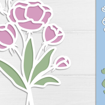 Intra απο ξύλο plywood 3mm-4mm πάχος – Μπουκέτο λουλουδιών παιώνιας κομμένο με λέιζερ με στρώσεις Δίασταση  20x20 cm INTRAFABR-118947523 - Image 1