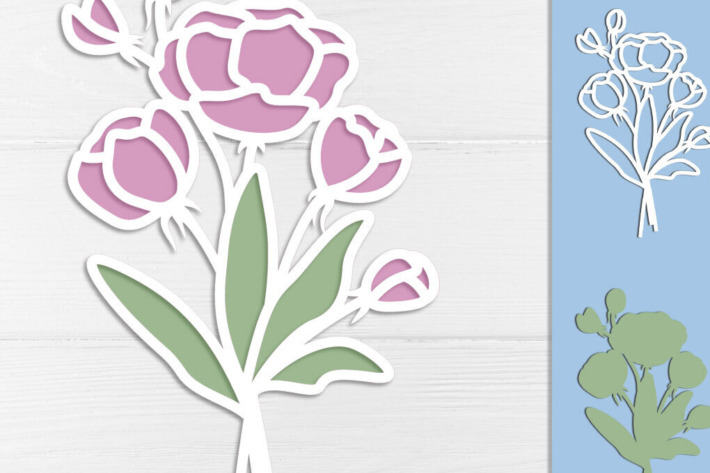 Intra απο ξύλο plywood 3mm-4mm πάχος – Μπουκέτο λουλουδιών παιώνιας κομμένο με λέιζερ με στρώσεις Δίασταση  20x20 cm INTRAFABR-118947523