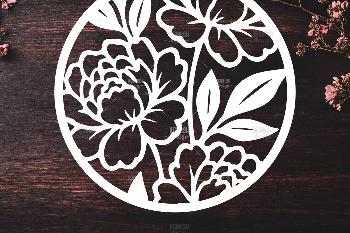 Intra απο ξύλο plywood 3mm-4mm πάχος – Χαρτί κομμένο στρογγυλό σημάδι παιώνιας λουλουδιών Δίασταση  20x20 cm INTRAFABR-122603657