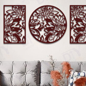 Intra απο ξύλο plywood 3mm-4mm πάχος – Πάνελ κοπής με λέιζερ 3 τεμαχίων με Peony Wall Art Δίασταση  40x30 cm INTRAFABR-120648610 - Image 1