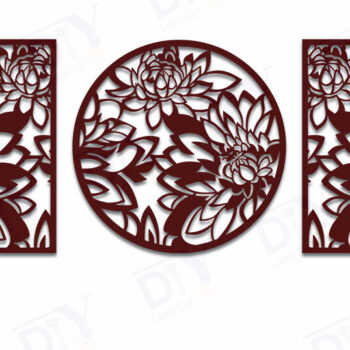 Intra απο ξύλο plywood 3mm-4mm πάχος – Πάνελ κοπής με λέιζερ 3 τεμαχίων με Peony Wall Art Δίασταση  40x30 cm INTRAFABR-120648610 - Image 2