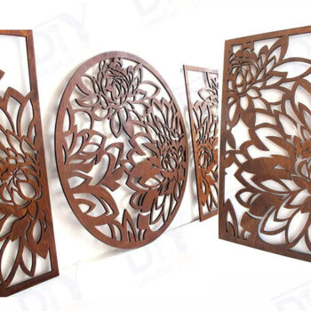 Intra απο ξύλο plywood 3mm-4mm πάχος – Πάνελ κοπής με λέιζερ 3 τεμαχίων με Peony Wall Art Δίασταση  40x30 cm INTRAFABR-120648610 - Image 3