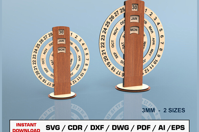 Intra απο ξύλο plywood 3mm-4mm πάχος – Αρχείο περικοπής με λέιζερ Perpetual Calendar Δίασταση  20x20 cm INTRAFABR-93326281