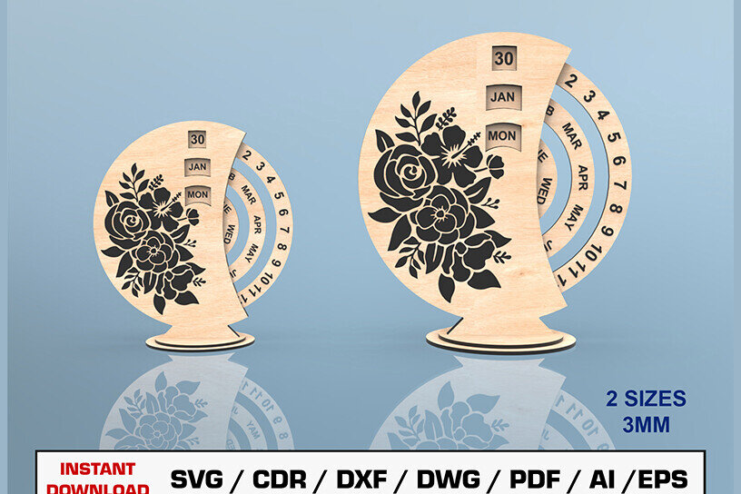 Intra απο ξύλο plywood 3mm-4mm πάχος – Αρχείο περικοπής με λέιζερ Perpetual Calendar Δίασταση  20x20 cm INTRAFABR-93326216