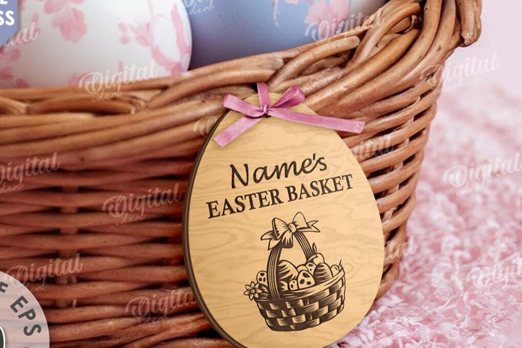 Intra απο ξύλο plywood 3mm-4mm πάχος – Προσωποποιημένο Ξύλινο Πασχαλινό Καλάθι Ετικέτα Δίασταση  20x20 cm INTRAFABR-115220602