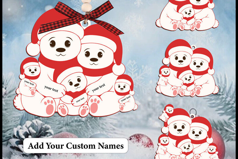 Intra απο ξύλο plywood 3mm-4mm πάχος – Εξατομικευμένο χριστουγεννιάτικο αρχείο Bear Family Δίασταση  20x20 cm INTRAFABR-120778604