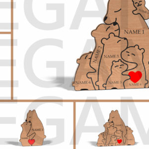 Intra απο ξύλο plywood 3mm-4mm πάχος – Προσωποποιημένο Bear Family Puzzle Δίασταση  20x20 cm INTRAFABR-121878420