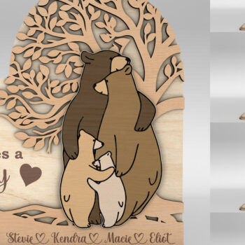 Intra απο ξύλο plywood 3mm-4mm πάχος – Εξατομικευμένο Bear Family Δίασταση  20x20 cm INTRAFABR-97778244 - Image 1