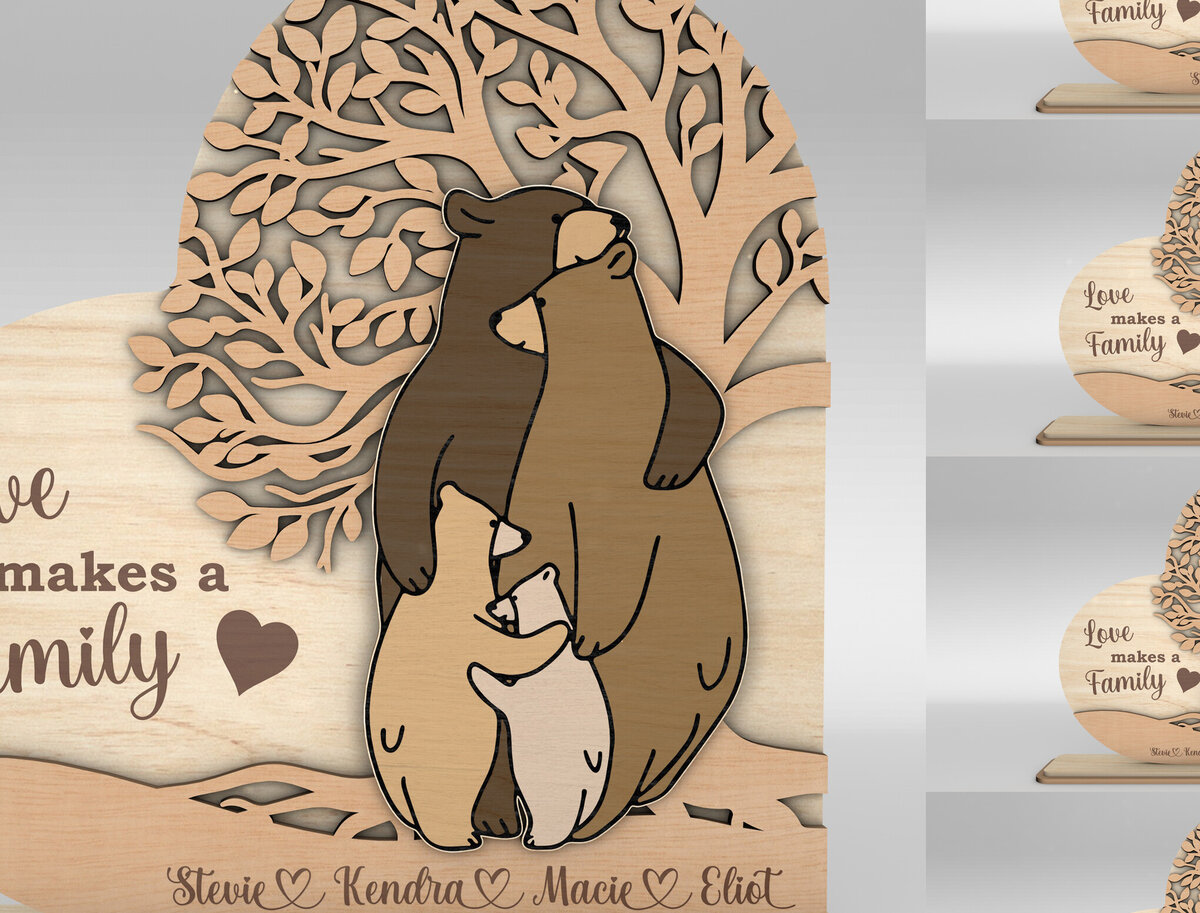 Intra απο ξύλο plywood 3mm-4mm πάχος – Εξατομικευμένο Bear Family Δίασταση  20x20 cm INTRAFABR-97778244