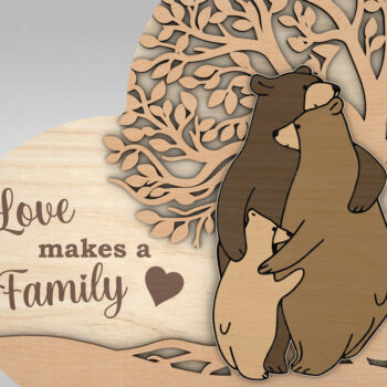 Intra απο ξύλο plywood 3mm-4mm πάχος – Εξατομικευμένο Bear Family Δίασταση  20x20 cm INTRAFABR-97778244 - Image 2
