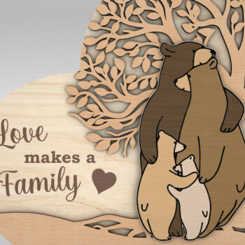 Intra απο ξύλο plywood 3mm-4mm πάχος – Εξατομικευμένο Bear Family Δίασταση  20x20 cm INTRAFABR-97778244 - Image 3