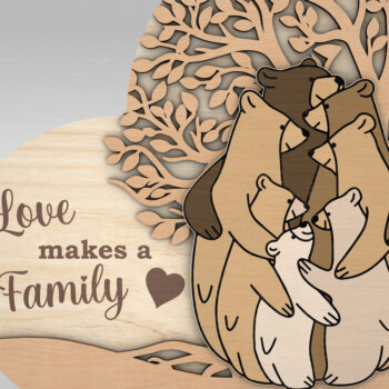 Intra απο ξύλο plywood 3mm-4mm πάχος – Εξατομικευμένο Bear Family Δίασταση  20x20 cm INTRAFABR-97778244 - Image 6