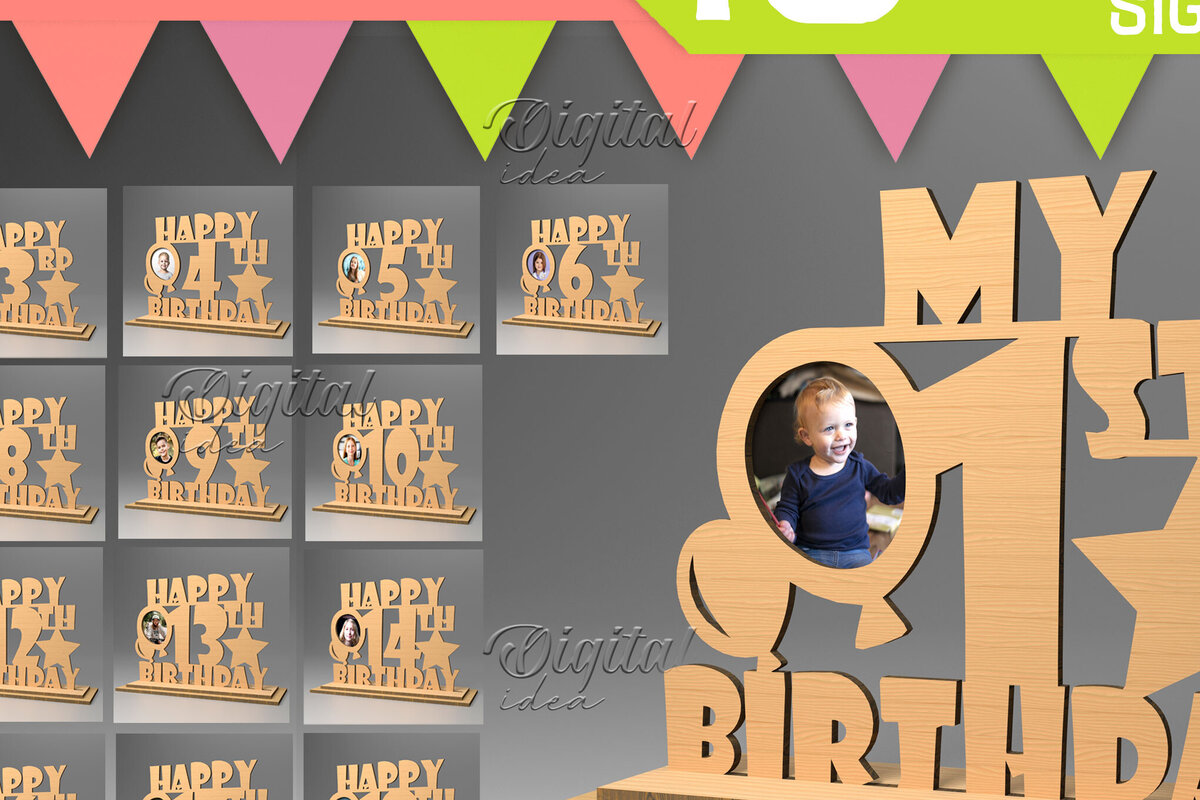 Intra απο ξύλο plywood 3mm-4mm πάχος – Εξατομικευμένη δέσμη σημαδιών γενεθλίων. Λέιζερ Δίασταση  20x20 cm INTRAFABR-83159845