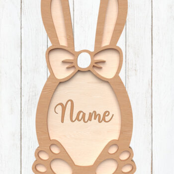 Intra απο ξύλο plywood 3mm-4mm πάχος – Προσωποποιημένη ετικέτα ονόματος Bunny Bow Δίασταση 20x20 cm INTRAFABR-114260206 - Image 1
