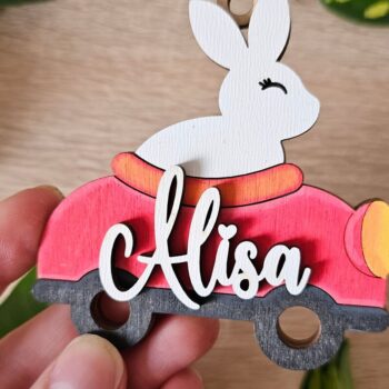 Intra απο ξύλο plywood 3mm-4mm πάχος – Personalized Bunny Car Keychain | Δίασταση  5x5 cm INTRAFABR-118421108 - Image 1