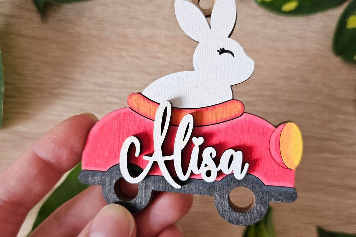 Intra απο ξύλο plywood 3mm-4mm πάχος – Personalized Bunny Car Keychain | Δίασταση  5x5 cm INTRAFABR-118421108