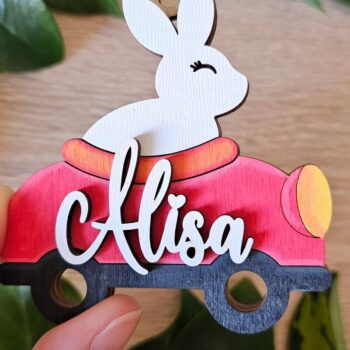 Intra απο ξύλο plywood 3mm-4mm πάχος – Personalized Bunny Car Keychain | Δίασταση  5x5 cm INTRAFABR-118421108 - Image 2
