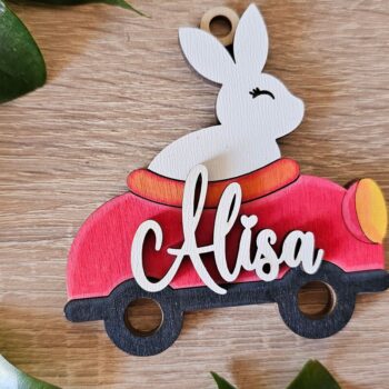 Intra απο ξύλο plywood 3mm-4mm πάχος – Personalized Bunny Car Keychain | Δίασταση  5x5 cm INTRAFABR-118421108 - Image 3