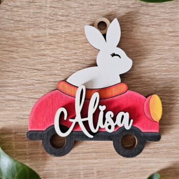 Intra απο ξύλο plywood 3mm-4mm πάχος – Personalized Bunny Car Keychain | Δίασταση  5x5 cm INTRAFABR-118421108 - Image 4