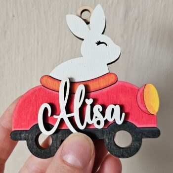 Intra απο ξύλο plywood 3mm-4mm πάχος – Personalized Bunny Car Keychain | Δίασταση  5x5 cm INTRAFABR-118421108 - Image 5
