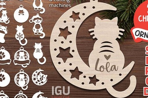 Intra απο ξύλο plywood 3mm-4mm πάχος – Εξατομικευμένο Χριστουγεννιάτικο Στολίδι Γάτας Δίασταση  20x20 cm INTRAFABR-125242973