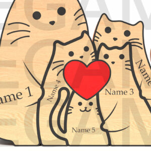 Intra απο ξύλο plywood 3mm-4mm πάχος – Εξατομικευμένη Οικογένεια Γάτας με Καρδιά Δίασταση  20x20 cm INTRAFABR-121637316