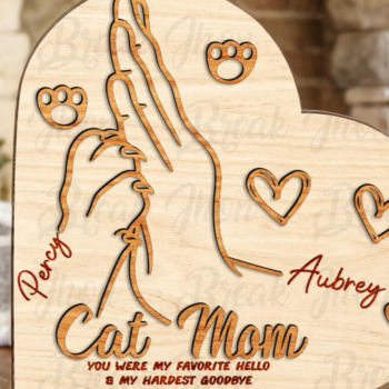 Intra απο ξύλο plywood 3mm-4mm πάχος – Εξατομικευμένο Σήμα Καρδιάς Μαμάς Γάτας Δίασταση  20x20 cm INTRAFABR-116296674 - Image 1