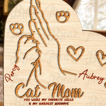 Intra απο ξύλο plywood 3mm-4mm πάχος – Εξατομικευμένο Σήμα Καρδιάς Μαμάς Γάτας Δίασταση  20x20 cm INTRAFABR-116296674 - Image 2