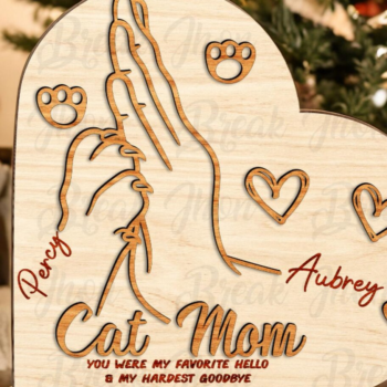 Intra απο ξύλο plywood 3mm-4mm πάχος – Εξατομικευμένο Σήμα Καρδιάς Μαμάς Γάτας Δίασταση  20x20 cm INTRAFABR-116296674 - Image 3