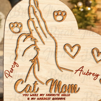 Intra απο ξύλο plywood 3mm-4mm πάχος – Εξατομικευμένο Σήμα Καρδιάς Μαμάς Γάτας Δίασταση  20x20 cm INTRAFABR-116296674 - Image 4