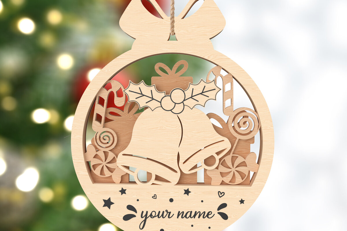 Intra απο ξύλο plywood 3mm-4mm πάχος – Εξατομικευμένο χριστουγεννιάτικο στολίδι με καμπάνες Δίασταση  20x20 cm INTRAFABR-106720598