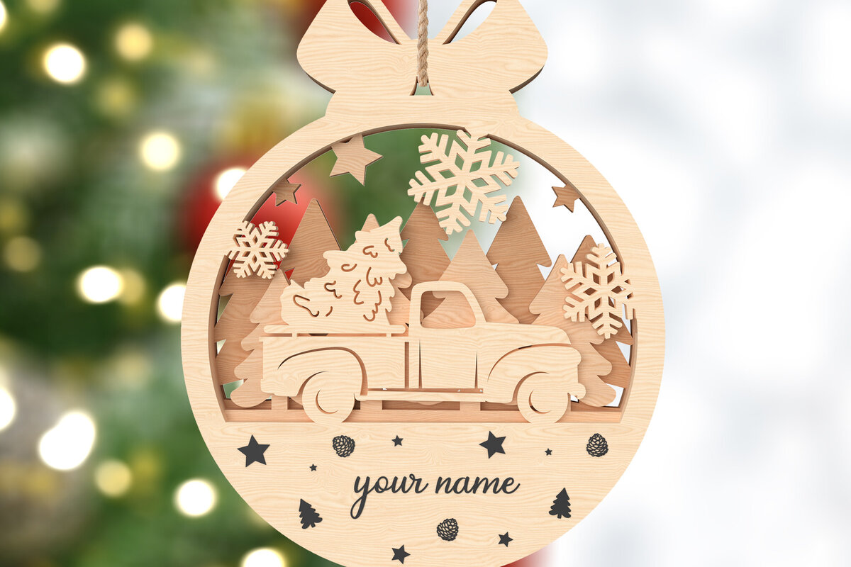 Intra απο ξύλο plywood 3mm-4mm πάχος – Προσωποποιημένο Χριστουγεννιάτικο Στολίδι Φορτηγού Δίασταση  20x20 cm INTRAFABR-106720535