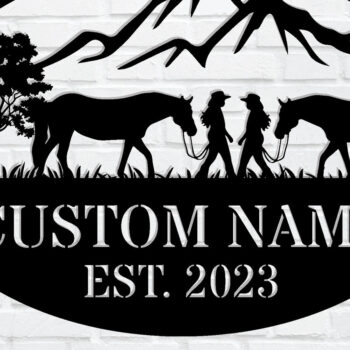 Intra απο ξύλο plywood 3mm-4mm πάχος – Εξατομικευμένη  πινακίδα Cowboy Cowgirl Δίασταση  20x20 cm INTRAFABR-106018785 - Image 1