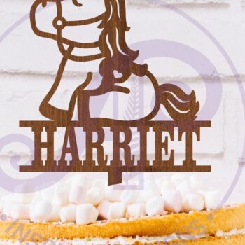 Intra απο ξύλο plywood 3mm-4mm πάχος – Προσωποποιημένο Cute Horse Cake Topper Δίασταση 20x20 cm INTRAFABR-117993308 - Image 1