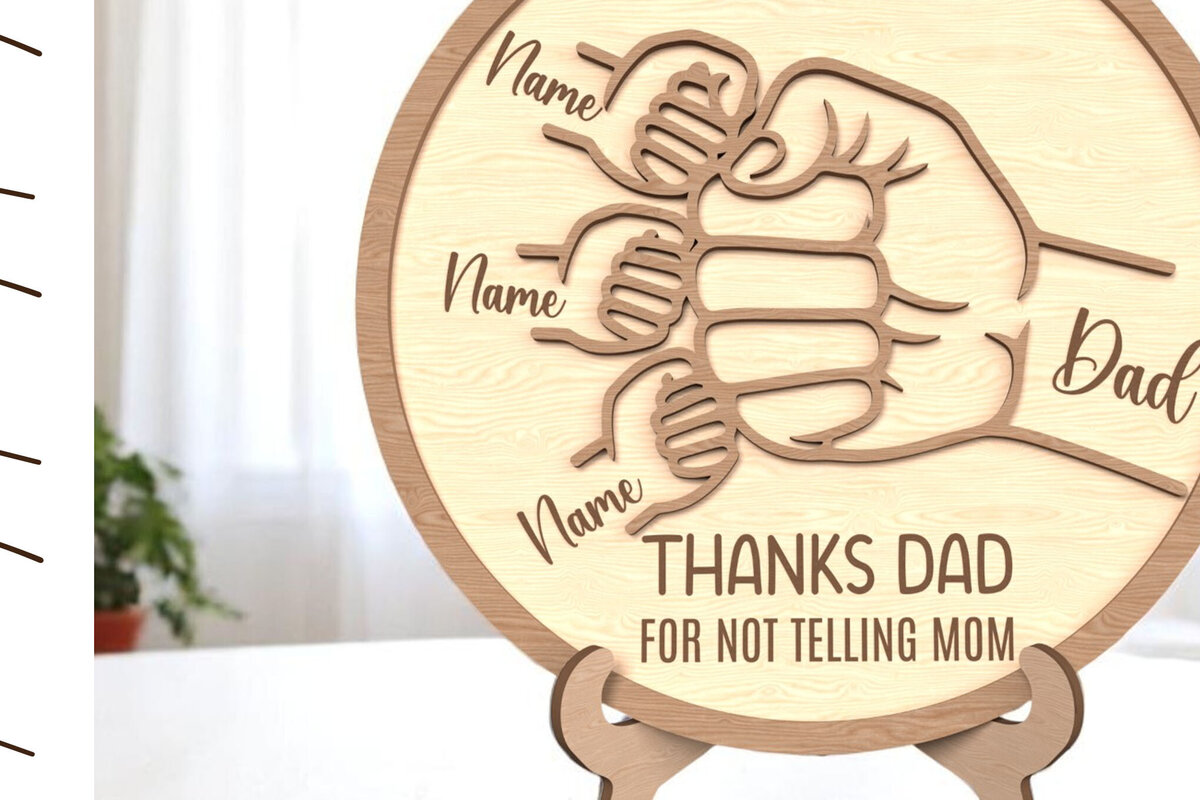 Intra απο ξύλο plywood 3mm-4mm πάχος – Εξατομικευμένη επιγραφή Dad &amp; Kids Bump Δίασταση  20x20 cm INTRAFABR-121915174