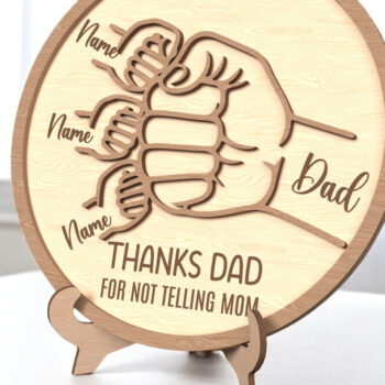 Intra απο ξύλο plywood 3mm-4mm πάχος – Εξατομικευμένη επιγραφή Dad & Kids Bump Δίασταση  20x20 cm INTRAFABR-121915174 - Image 2