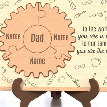 Intra απο ξύλο plywood 3mm-4mm πάχος – Εξατομικευμένη επιγραφή Dad Puzzle Gear Δίασταση  20x20 cm INTRAFABR-121915223 - Image 1