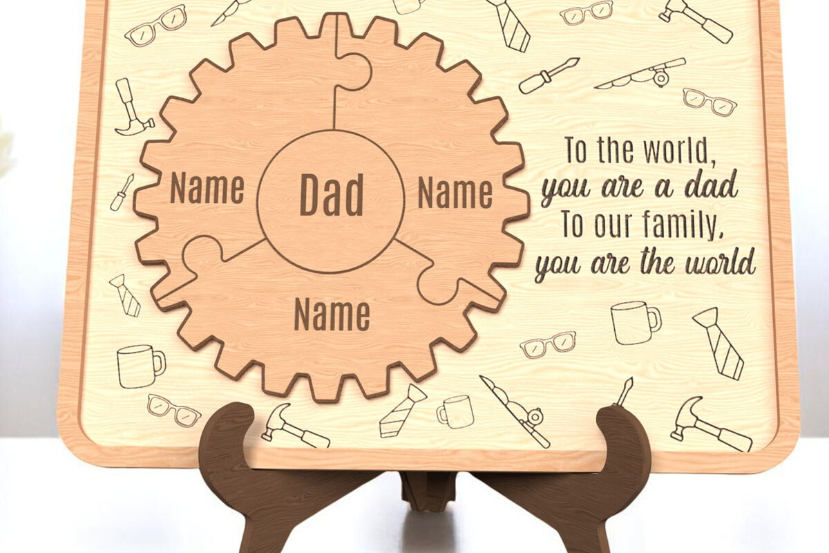 Intra απο ξύλο plywood 3mm-4mm πάχος – Εξατομικευμένη επιγραφή Dad Puzzle Gear Δίασταση  20x20 cm INTRAFABR-121915223