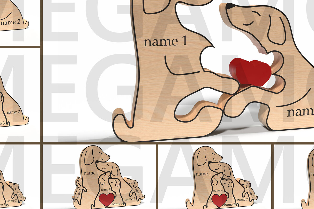 Intra απο ξύλο plywood 3mm-4mm πάχος – Εξατομικευμένο Dog Family Puzzle Δίασταση  20x20 cm INTRAFABR-121965187