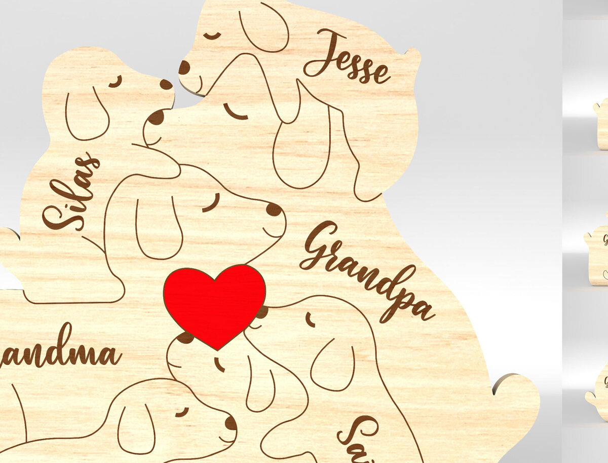 Intra απο ξύλο plywood 3mm-4mm πάχος – Εξατομικευμένο Dog Family Puzzle Δίασταση  20x20 cm INTRAFABR-100013526