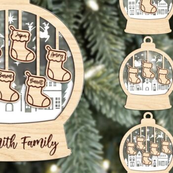 Intra απο ξύλο plywood 3mm-4mm πάχος – Προσωποποιημένο Dog Lover Family SnowGlobe Δίασταση  20x20 cm INTRAFABR-111371830 - Image 2