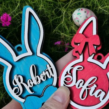 Intra απο ξύλο plywood 3mm-4mm πάχος – Εξατομικευμένη ετικέτα ονόματος Πάσχα λαγουδάκι Δίασταση  20x20 cm INTRAFABR-116833862 - Image 2