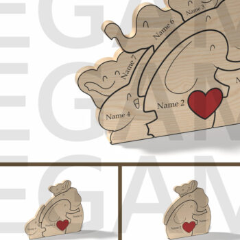 Intra απο ξύλο plywood 3mm-4mm πάχος – Εξατομικευμένο Elephant Family Puzzle Δίασταση  20x20 cm INTRAFABR-121878413 - Image 1
