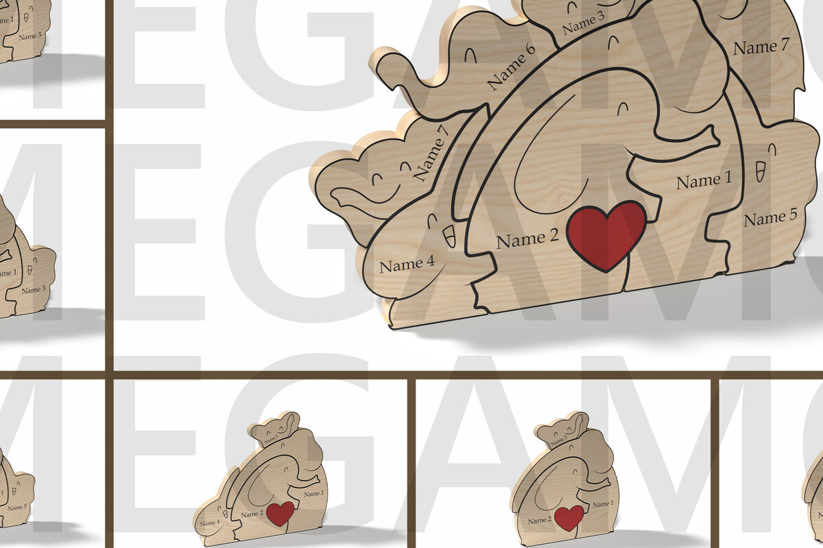 Intra απο ξύλο plywood 3mm-4mm πάχος – Εξατομικευμένο Elephant Family Puzzle Δίασταση  20x20 cm INTRAFABR-121878413